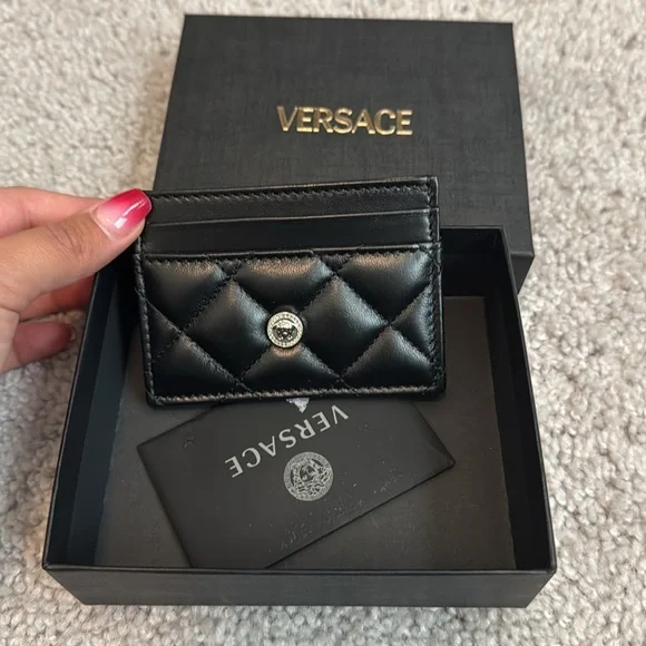 Versace Quilted Lamb Leather Card Case - Picture 1 of 10